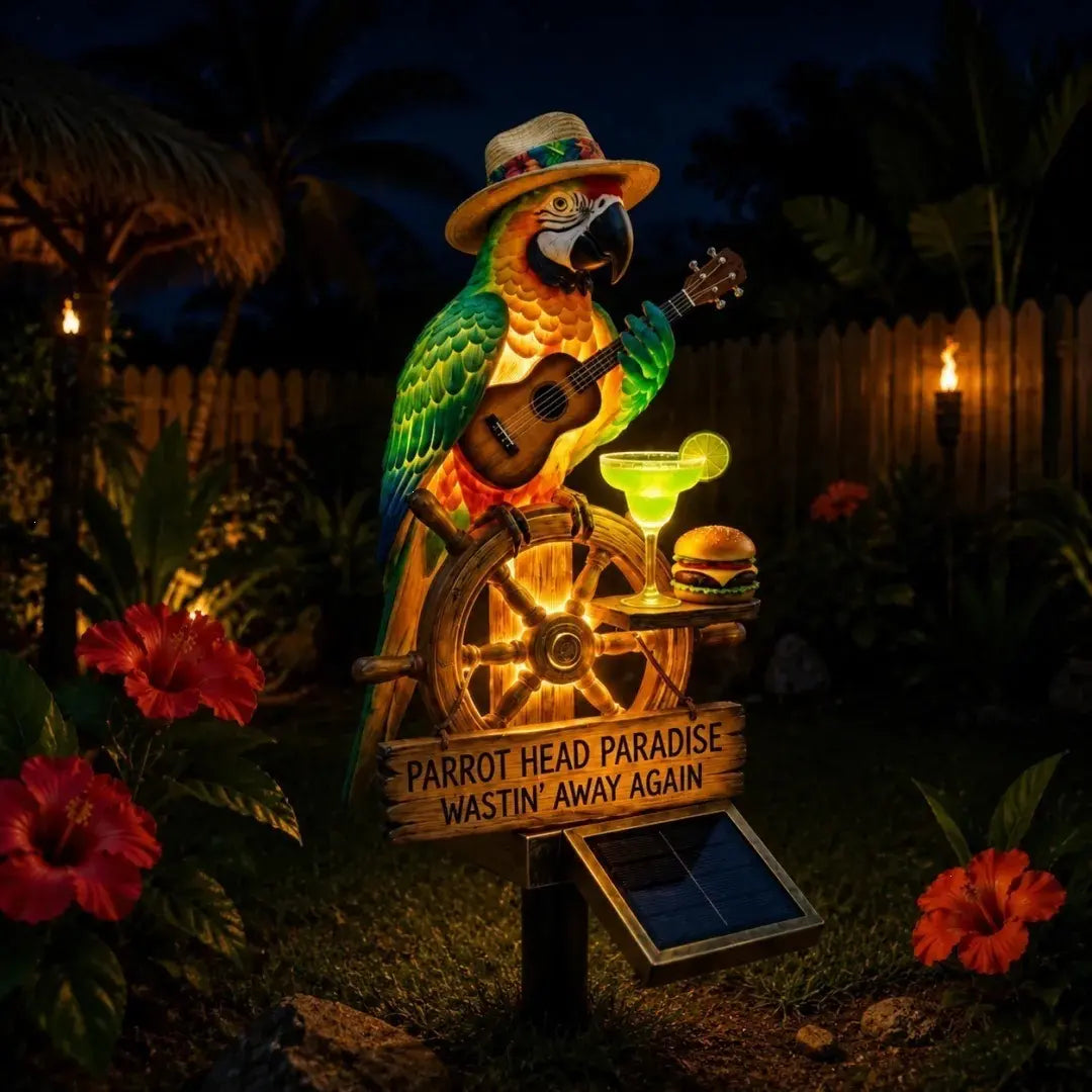 🦜 🦜 Esta es una linda estatua de loro que funciona con energía solar.