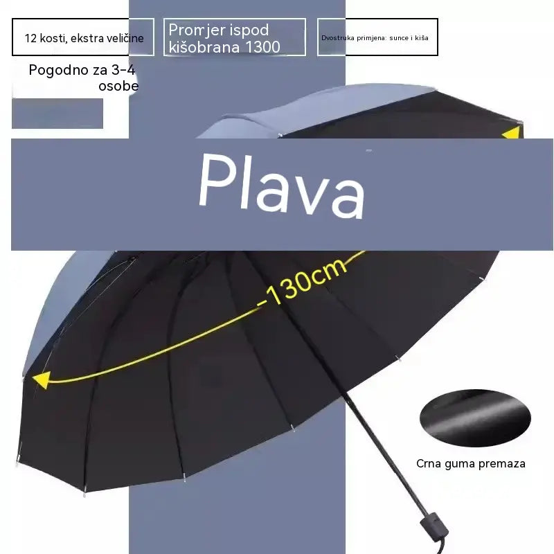☔ Sklopivi kišobran s 12 rebara – otporan na vjetar, vodootporan i lagan za kišu i sunce