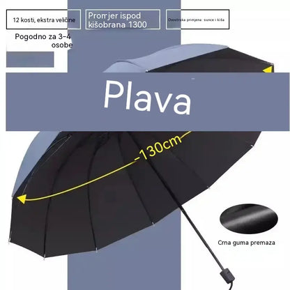 ☔ Sklopivi kišobran s 12 rebara – otporan na vjetar, vodootporan i lagan za kišu i sunce