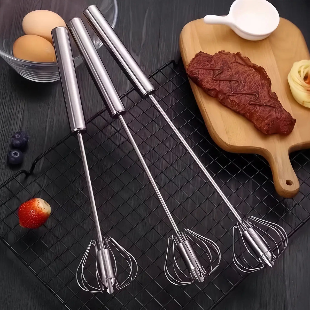 24€【Set de 2 piezas】Batidor de huevos semiautomático de acero inoxidable