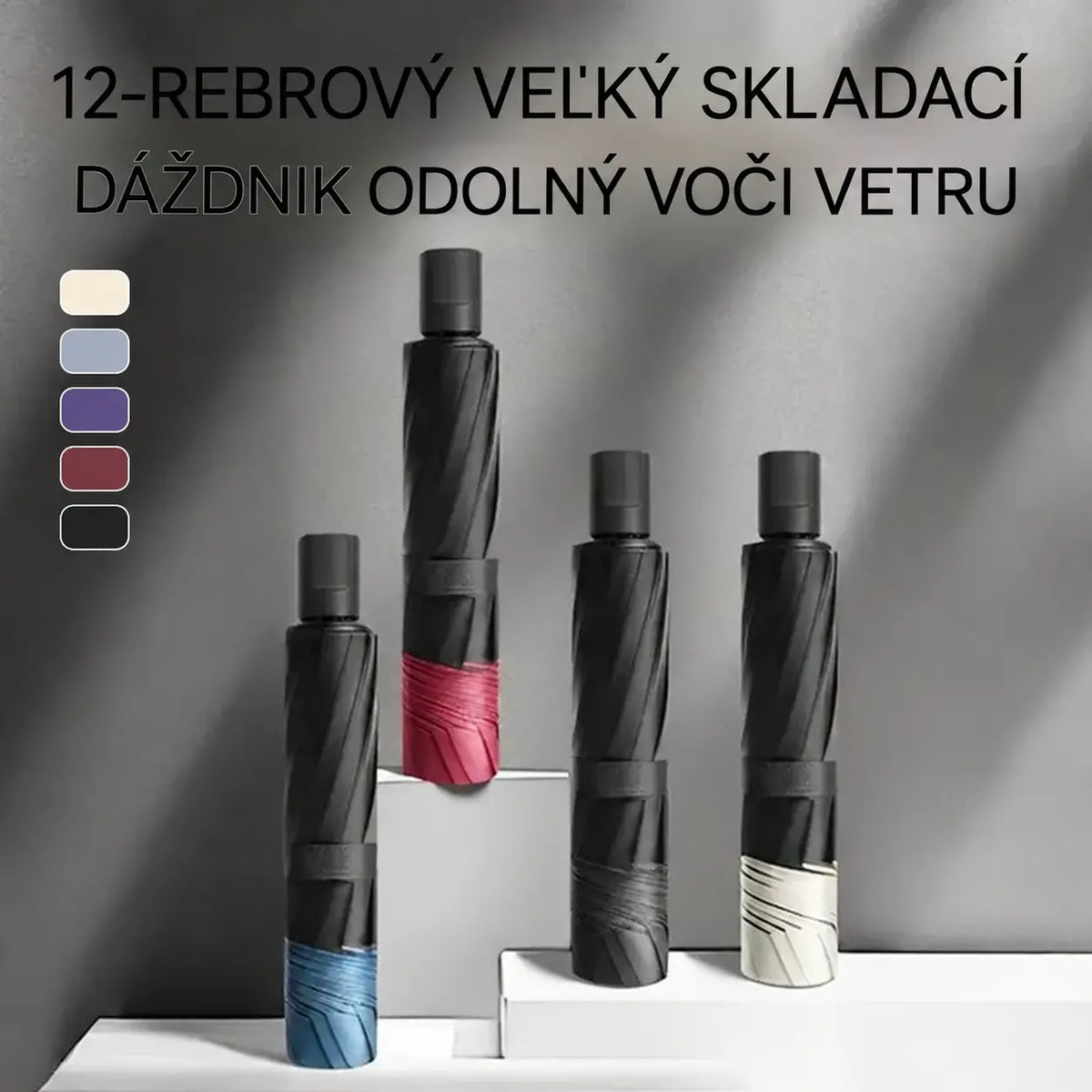☔【12 rebier】Skladací dáždnik odolný voči vetru – nepremokavý a ľahký, vhodný na dážď aj slnko. Veľký priemer pre celú rodinu! ✨