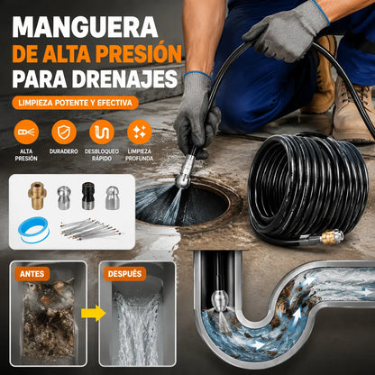 Limpiador de tuberías multifuncional de alta presión / equipado con boquilla de alta presión y manguera larga / utilizado para desatascar tuberías de desagüe y eliminar obstrucciones.