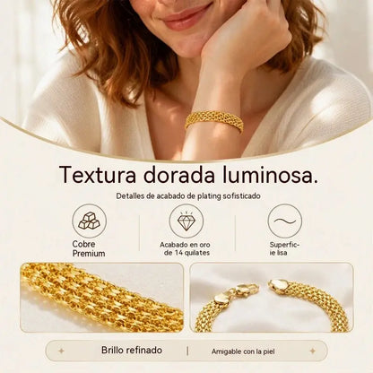 ✨ ¡Disfruta ahora de un 50% de descuento! 💛 Pulsera ancha de malla tejida: eslabones gruesos, elegante y brillante 🎀
