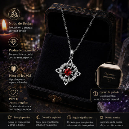 Collar místico de nudo de bruja con piedra de nacimiento 🔮💞 Protege a tus seres queridos