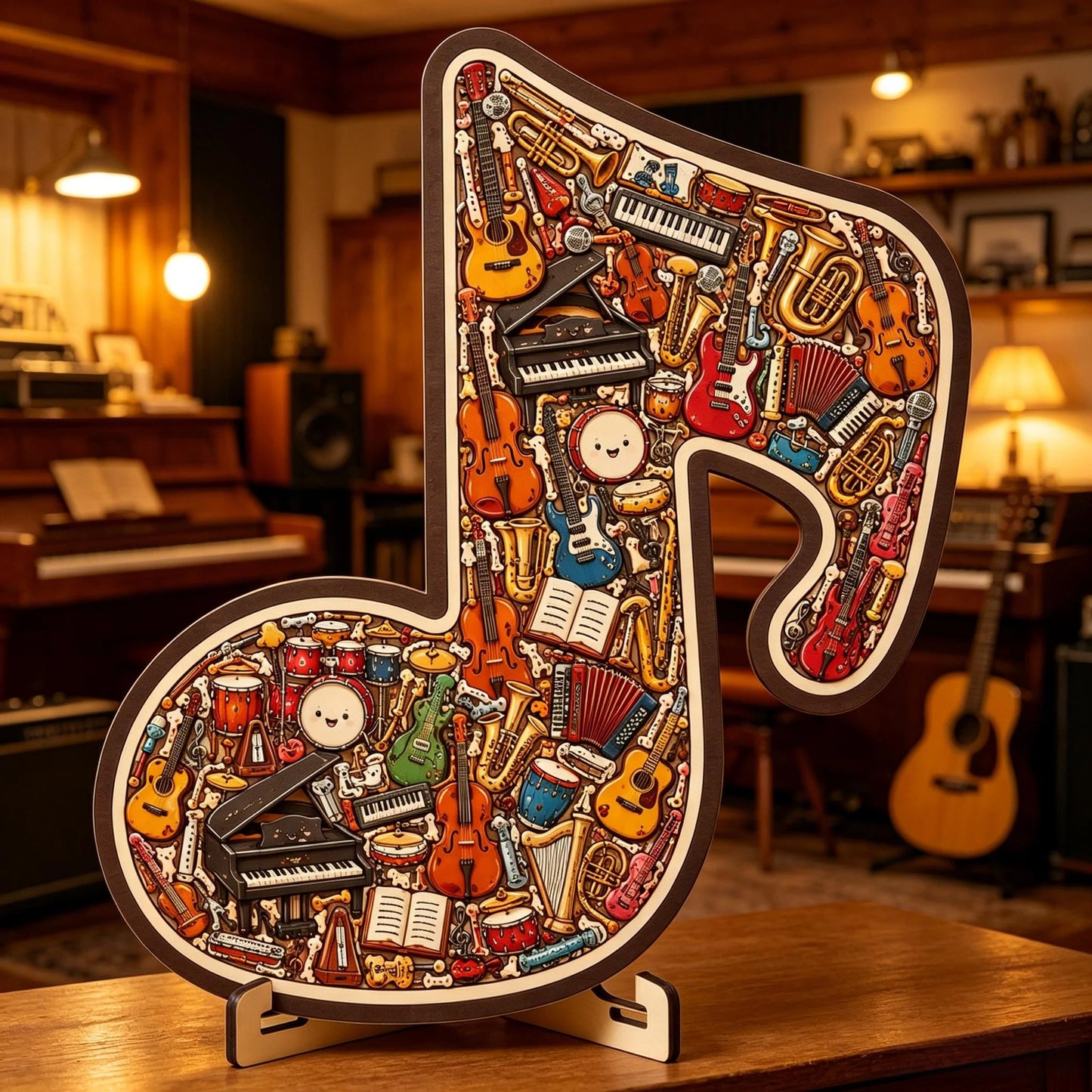 🎶🎸Adorno de rompecabezas de instrumento musical con notas