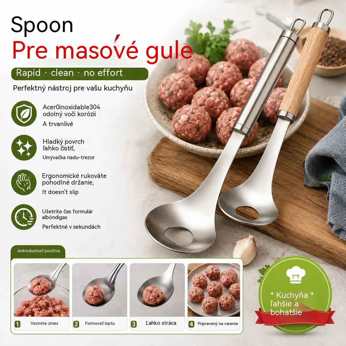 🍖【2 kusy za 21 €】Forma na mäsové gule z nehrdzavejúcej ocele 304 – ideálna na prípravu mäsových a rybích gulí, dokonalá pre domáce varenie. 🥄