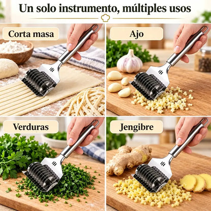 Cortador de pasta de acero inoxidable de 9 ruedas: tiras de pasta casera rápidas y uniformes