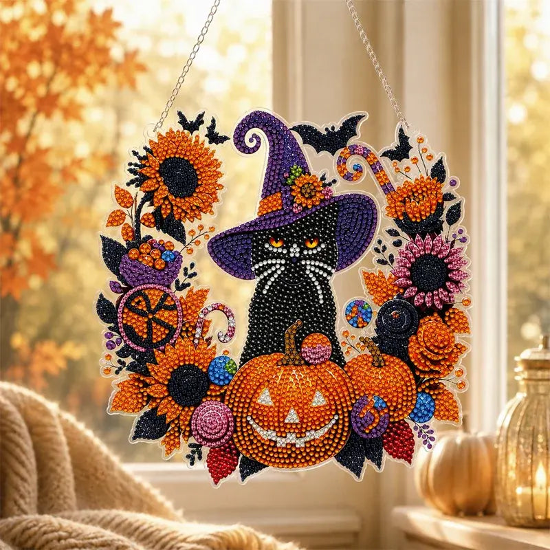 🍂 Corona de calabaza otoñal con diseño de rombos para colgar – Kit completo para armar tú mismo