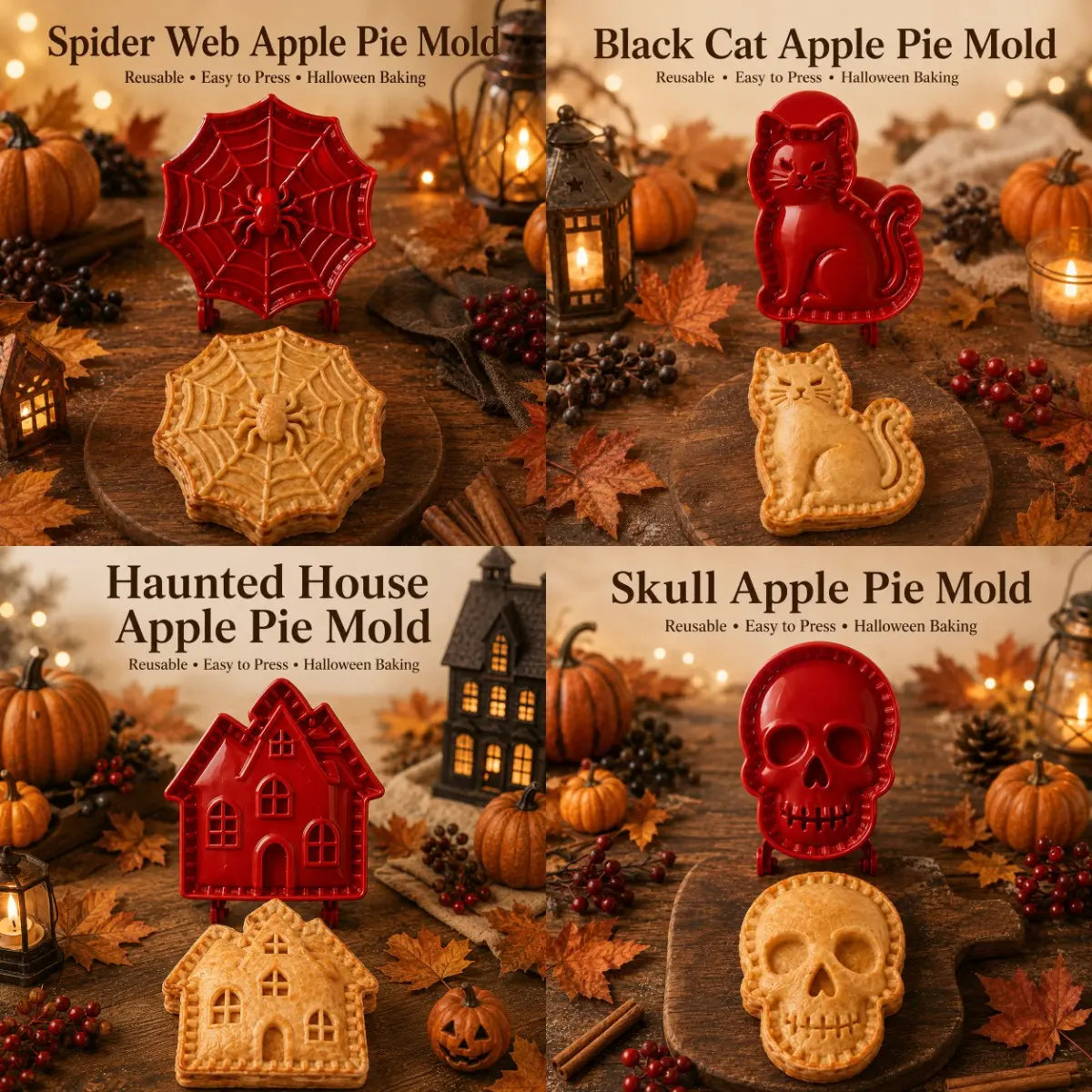 4 artículos 28€-🎃 Juego de moldes para minipasteles de Halloween: 8 diseños espeluznantes para una repostería festiva y sencilla