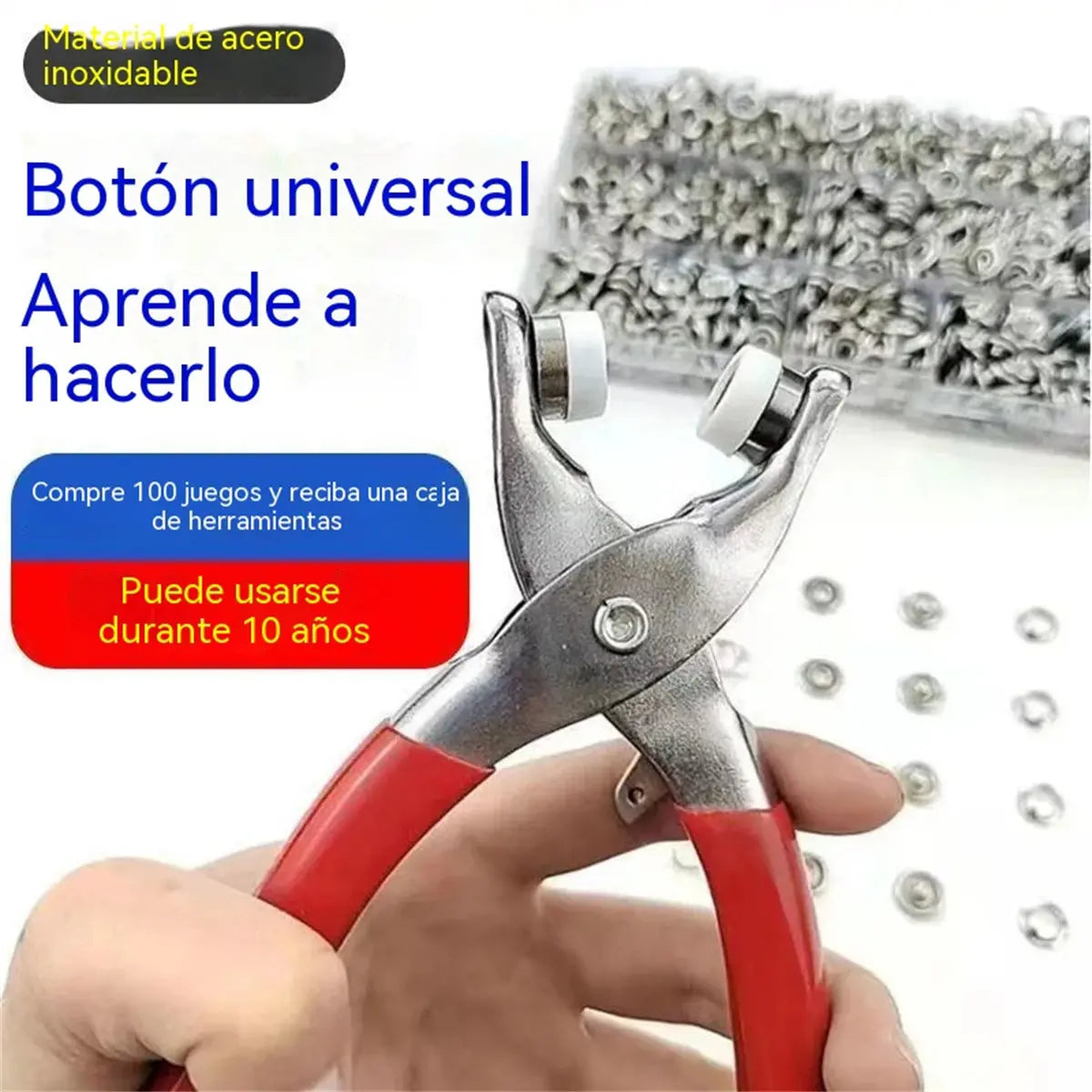 【100 pares de botones + alicates】Nuevo kit de instalación de botones sin costuras multifuncional