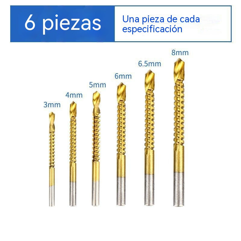 【Juego de 6 piezas】⚙️ Juego de brocas helicoidales: fabricadas en acero rápido, con recubrimiento de titanio y aptas para diversos materiales 🧰