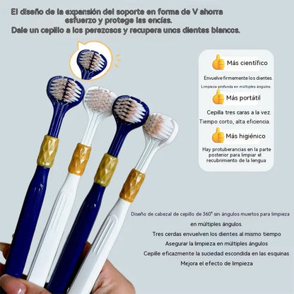 Cepillo de dientes de tres caras con cerdas suaves