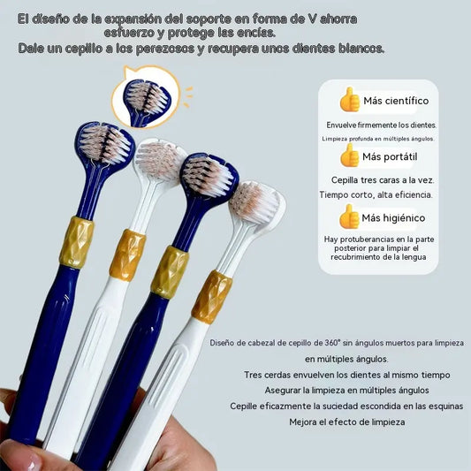 Cepillo de dientes de tres caras con cerdas suaves