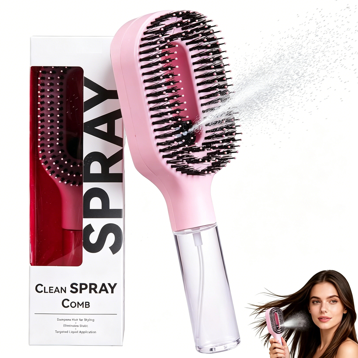 💖💨Un peine con función de pulverización de un solo botón para evitar eficazmente que el cabello se enrede.