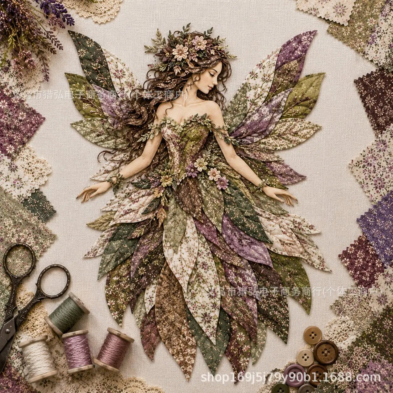 🧚‍♀️🌸 Set de patchwork premium "Hada": ¡tela de alta calidad con alas de flores, perfecta para decoraciones de pared de estilo fantástico hechas por ti mismo!