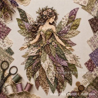 🧚‍♀️🌸 Set de patchwork premium "Hada": ¡tela de alta calidad con alas de flores, perfecta para decoraciones de pared de estilo fantástico hechas por ti mismo!