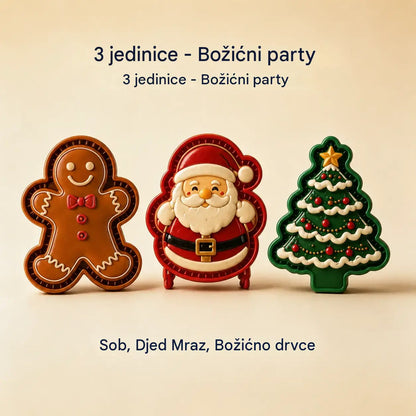 ⌛【1 set od 3 komada 23 eura】 🥧🎄Kolekcija mini kalupa za božićne torte s 9 dizajna | 🫎Kalupi za višekratnu upotrebu s reljefom za oblikovanje detaljnih božićnih torti u obliku Djeda Mraza, Snjegovića, soba i božićnog drvca⛄