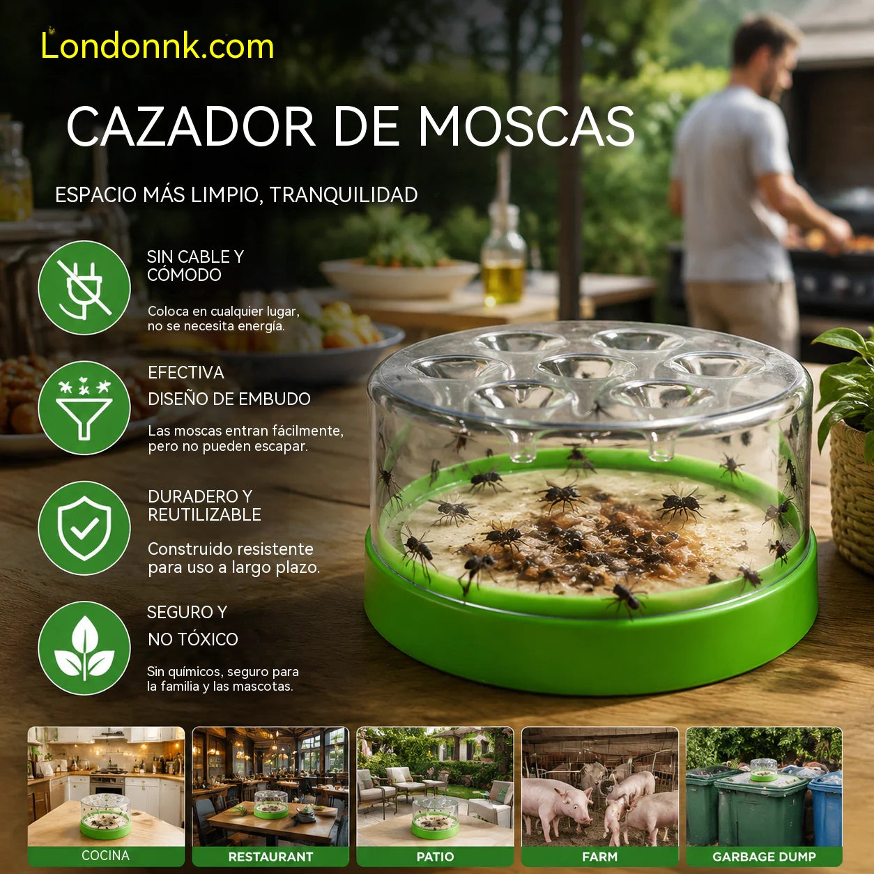 🔌✅ Trampa para moscas reutilizable: ¡sin electricidad ni veneno! 🏠 Segura para usar en la cocina y cerca de niños y mascotas.