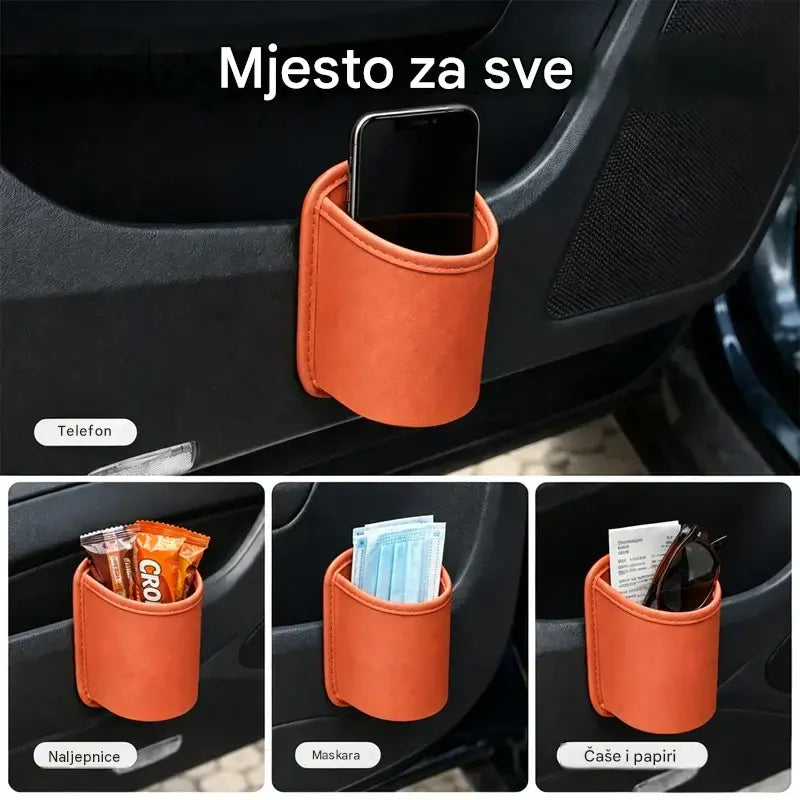 【2 komad 22 eura】🥳💞Prodano preko 50.000 primjeraka! 🚗🧺Držač za čaše od kože za vrata automobila – Široki otvor za jednostavan pristup pićima i telefonu. Kopča se za sigurno pričvršćivanje. Izrađen od izdržljive i elegantne PU kože. 🛡️✨