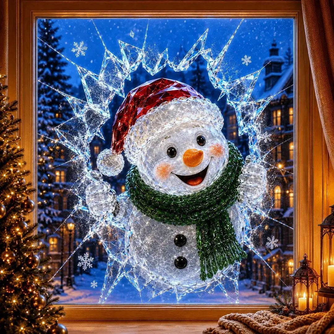 2 artículos por 28 €-✨🎄Adhesivo para ventana con efecto de rotura navideña — Decoración navideña 3D para ventanas con efecto de cristal roto