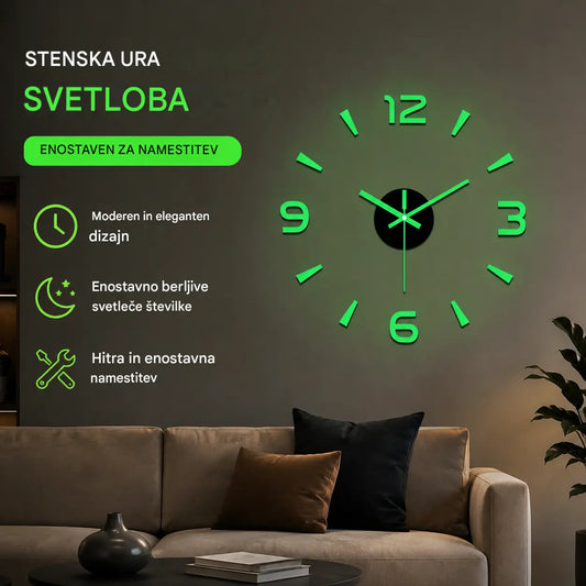 🕑✨3D svetleča akrilna stenska ura - vrtanje ni potrebno (potrebna je montaža)