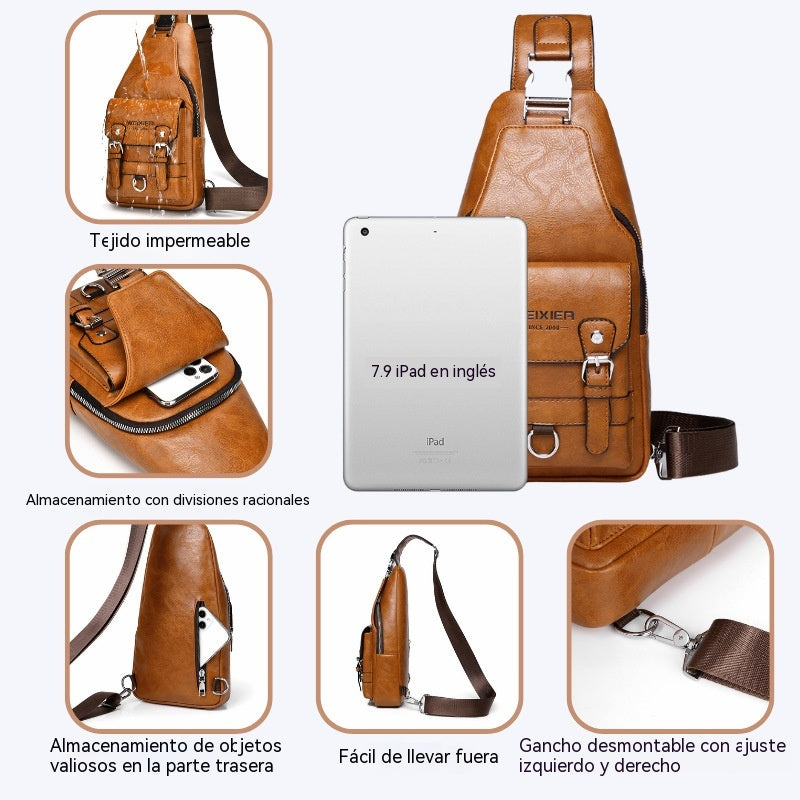 Nuevo bolso cruzado de cuero auténtico para hombre