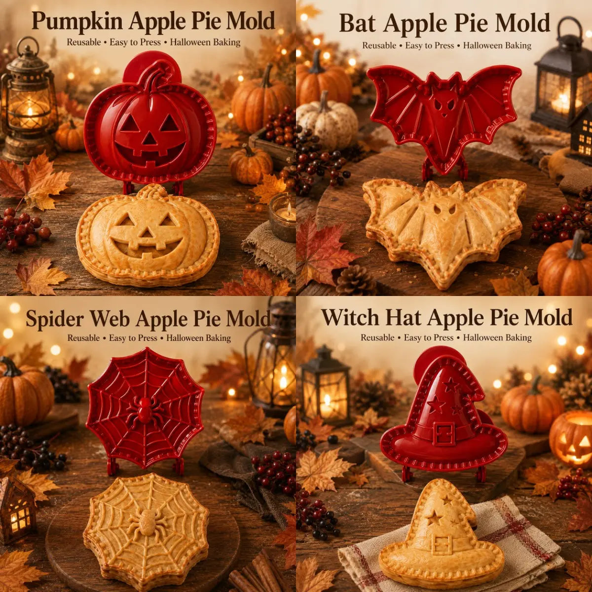 4 artículos 28€-🎃 Juego de moldes para minipasteles de Halloween: 8 diseños espeluznantes para una repostería festiva y sencilla