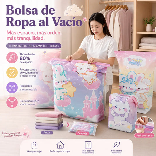 🧳【Juego de 5 piezas】💨 Bolsa de almacenamiento al vacío grande y compresible: no requiere bomba, es a prueba de fugas e ideal para ahorrar espacio en maletas y en casa ✈️