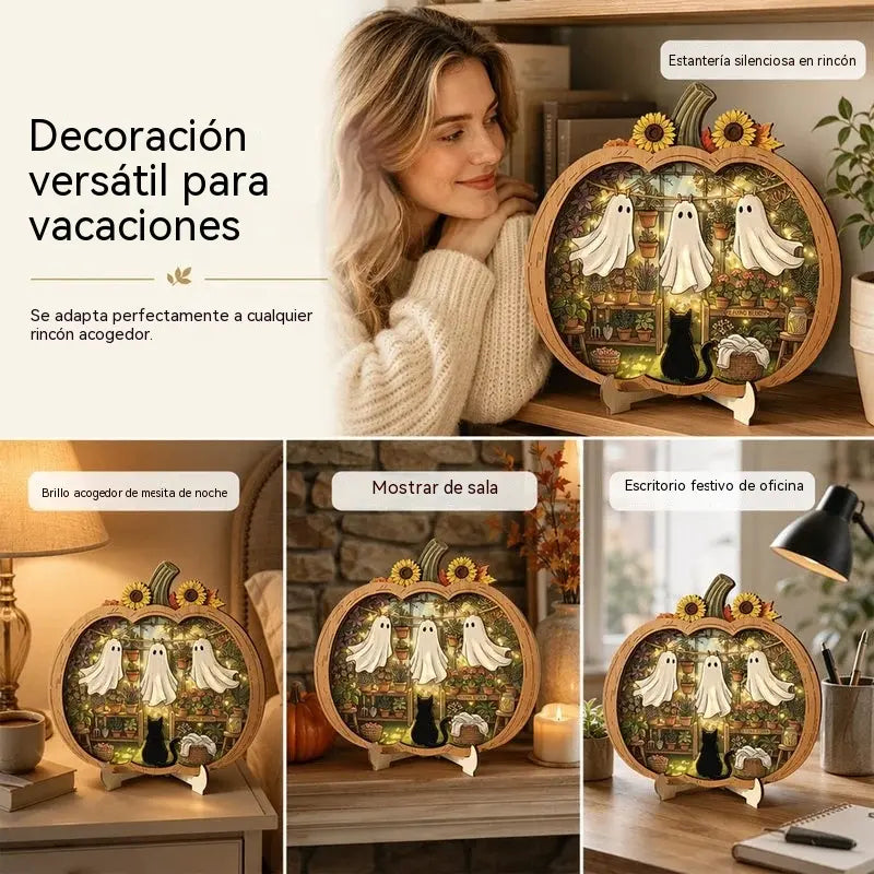 🔥¡Hasta agotar existencias, 50% de descuento! 🎉 Adorno de escritorio de calabaza de madera para Halloween