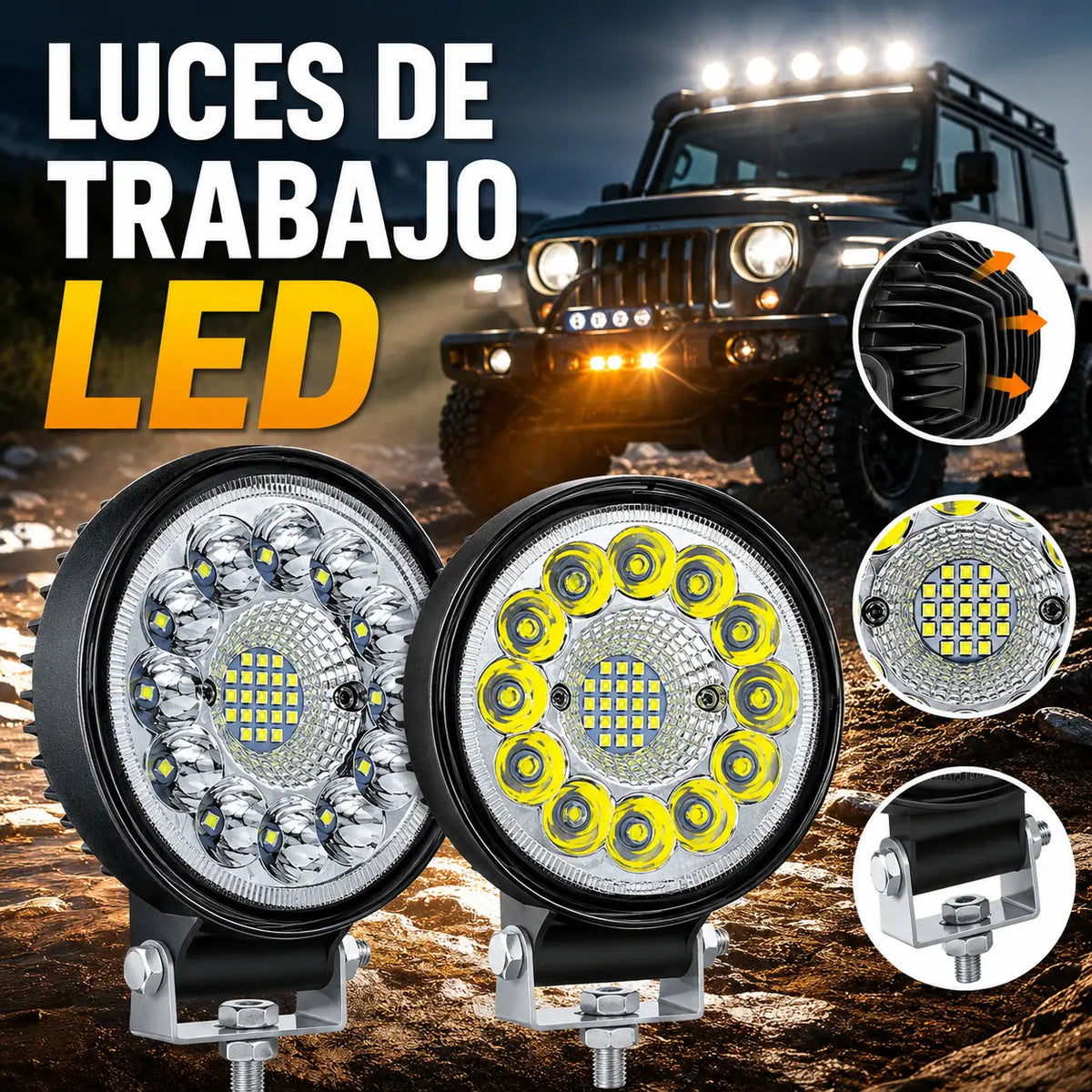 🔥【Compre 1 y obtenga 1 gratis-🎁2 piezas por 29 euros】Faros LED redondos de 99 W para coches modificados, faros auxiliares para vehículos todoterreno