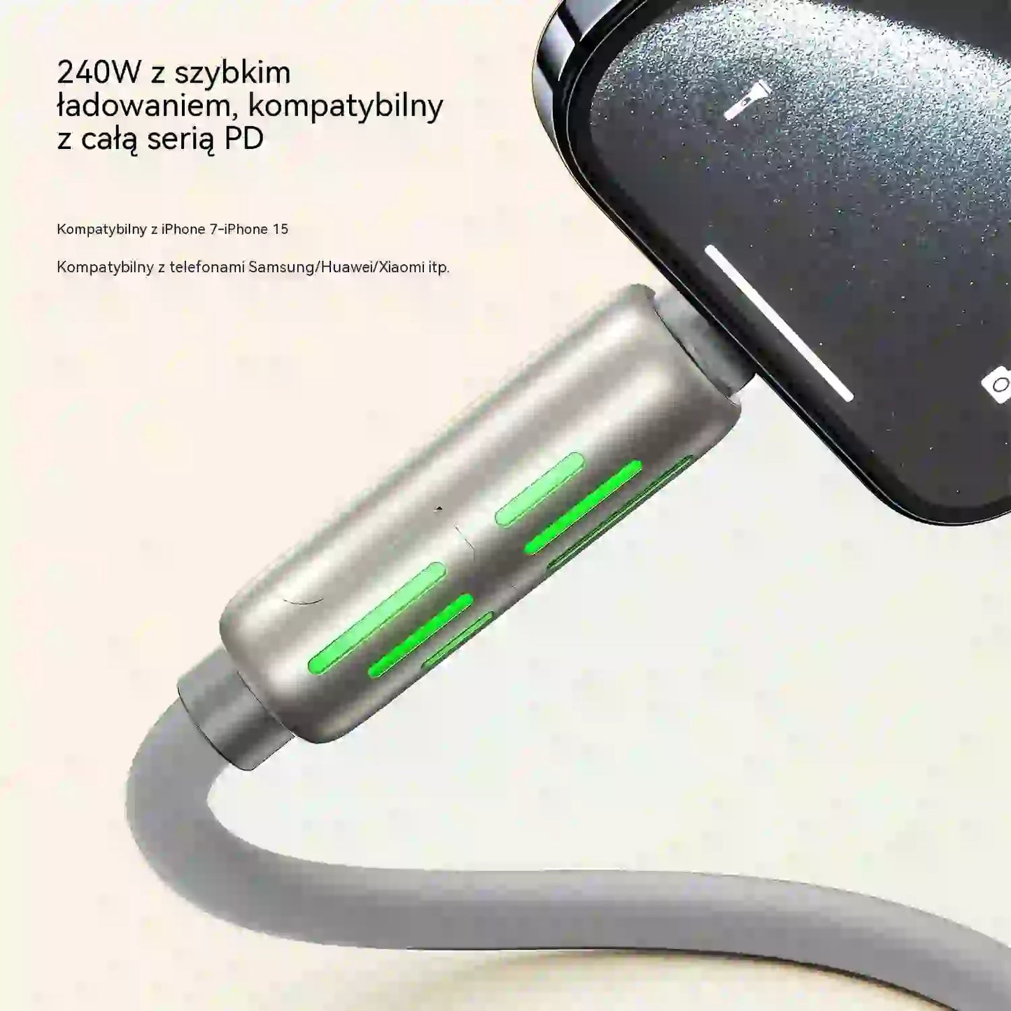 🔥 【2 sztuki za 89 zł】 🔥 (2 metry długości) Kabel 4 w 1 PD 240 W – USB-C, Lightning i szybkie ładowanie USB-A, aluminium i silikon, synchronizacja danych ⚡📱