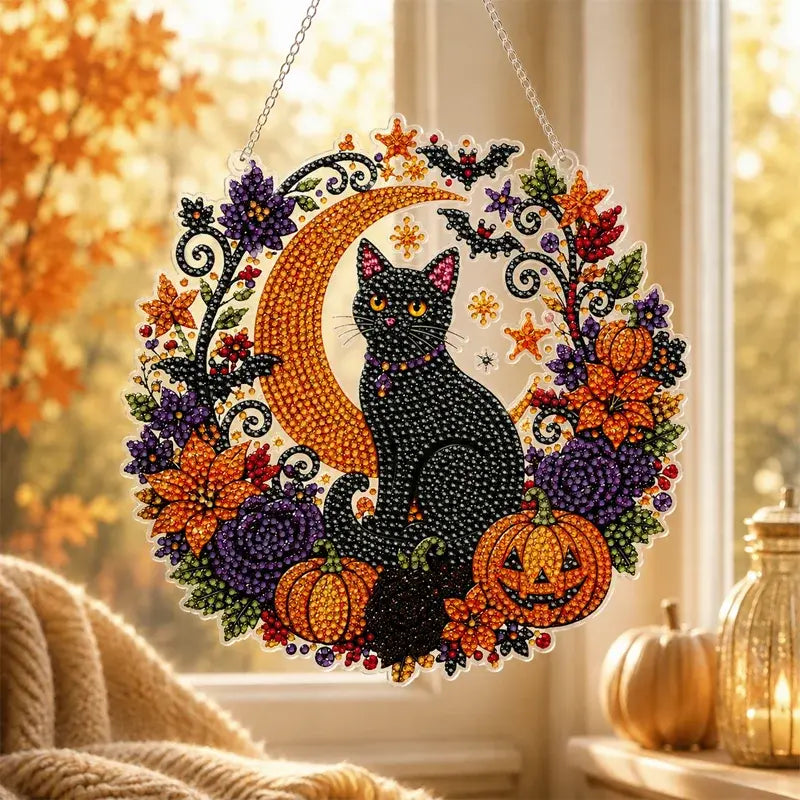 🍂 Corona de calabaza otoñal con diseño de rombos para colgar – Kit completo para armar tú mismo