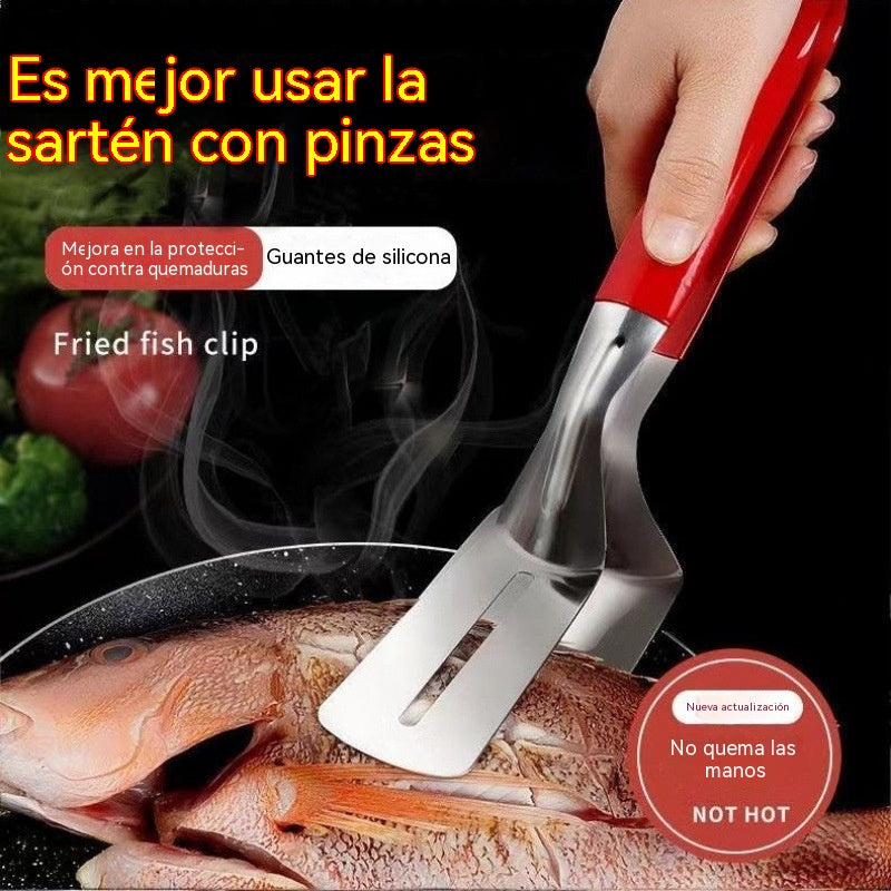 🍳🥩 Pinza y espátula de acero inoxidable 2 en 1