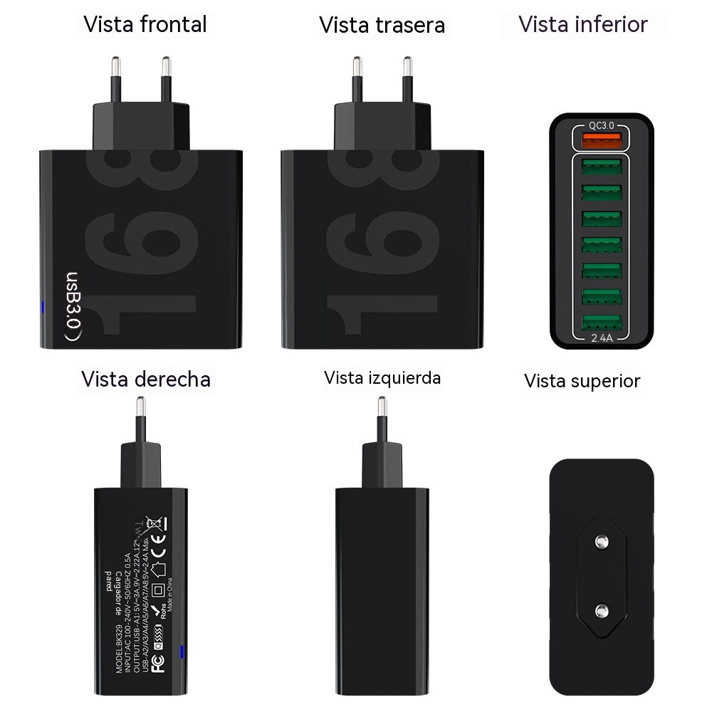 Cargador rápido USB 8 en 1 con puertos impermeables - Estación de carga multipuerto para múltiples dispositivos, concentrador de alta velocidad con enchufe 🎵