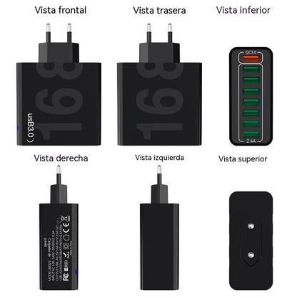 Cargador rápido USB 8 en 1 con puertos impermeables - Estación de carga multipuerto para múltiples dispositivos, concentrador de alta velocidad con enchufe 🎵