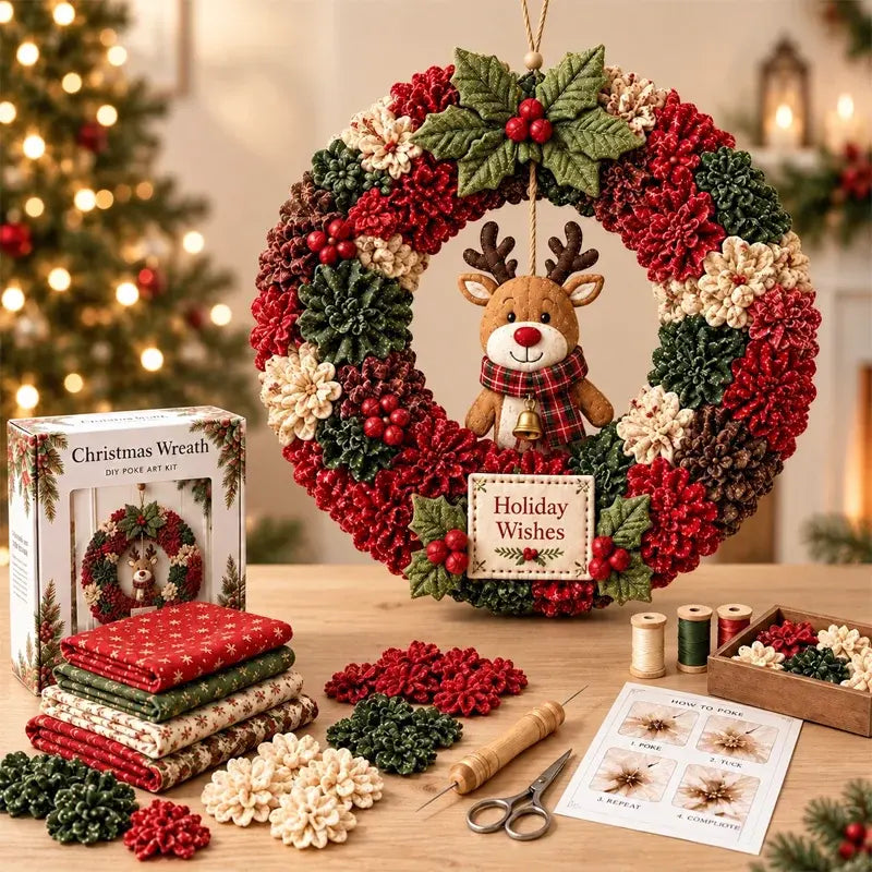 ⏰ Zadnji dan! Pola cijene! ✨ Izradite božićni vijenac na koji ćete biti ponosni! 🎄❤️ Komplet za izradu (korištenjem 3D tehnologije ugradnje tkanine), uključuje vodič i upute.
