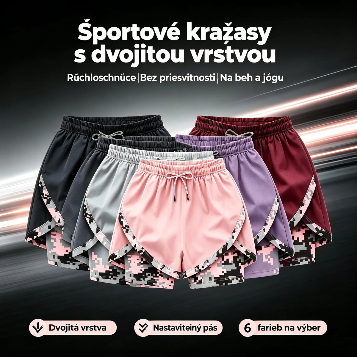 【XXS-2XL】Nové športové šortky: rýchloschnúce fitness šortky na leto s dizajnom „dva v jednom“ a ochranou proti nechcenému odhaleniu.