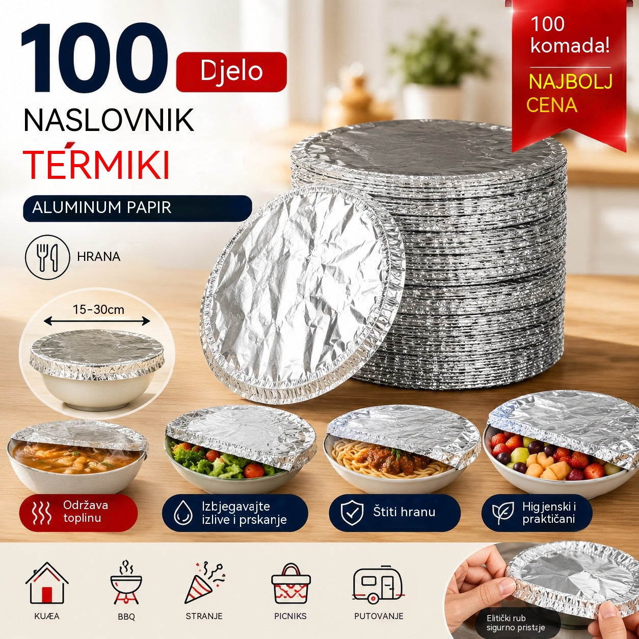 📢📢 50% popusta! ⏰【Pakiranje od 100 komada】Aluminijska folija za izolaciju