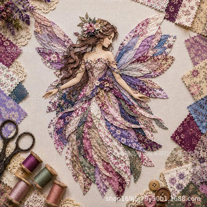 🧚‍♀️🌸 Set de patchwork premium "Hada": ¡tela de alta calidad con alas de flores, perfecta para decoraciones de pared de estilo fantástico hechas por ti mismo!