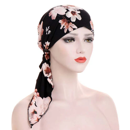 👒 ¡50% DE DESCUENTO POR TIEMPO LIMITADO! ✨ Turbante con estampado floral para mujer, preanudado – Suave, elástico y versátil 🌸