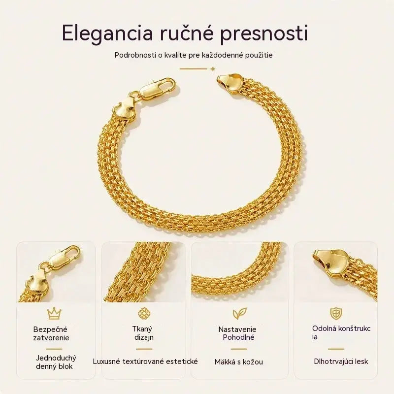 ✨ Využite teraz 50% zľavu! 💛 Široký tkaný sieťovaný náramok: mohutné články, elegantný a trblietavý 🎀