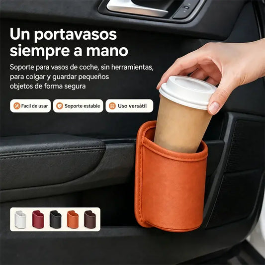 【2 unidades a 25 euros】🥳💞¡Más de 50,000 vendidos! 🚗🧺Portavasos de Cuero para la Puerta del Coche – Apertura amplia para acceder fácilmente a bebidas y al teléfono. Se fija con clip para un ajuste seguro. Fabricado en cuero PU, resistente y elegante. 🛡️✨