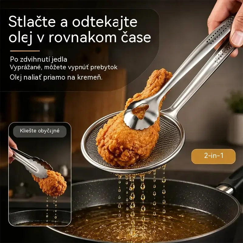 Kliešte na potraviny a oddeľovač oleja 2 v 1 z nehrdzavejúcej ocele