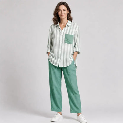 🌸 Smart-casual súprava s pruhovanou košeľou a moderným dizajnom