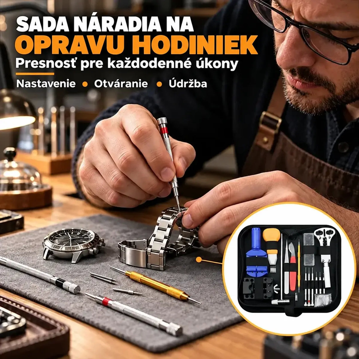 🔧 Profesionálna sada na opravu hodiniek – vymeňte remienok aj batériu a upravte si hodinky sami za pár minút.