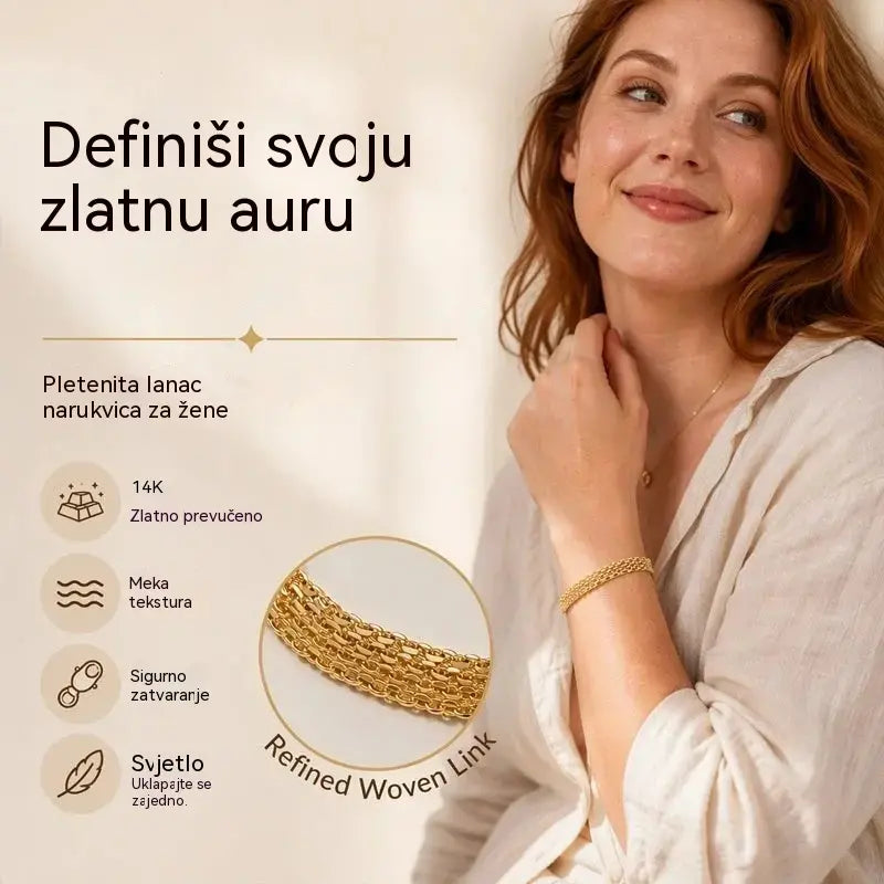 ✨ Iskoristite 50% popusta! 💛 Široka tkana mrežasta narukvica: debele karike, elegantna i blistava 🎀