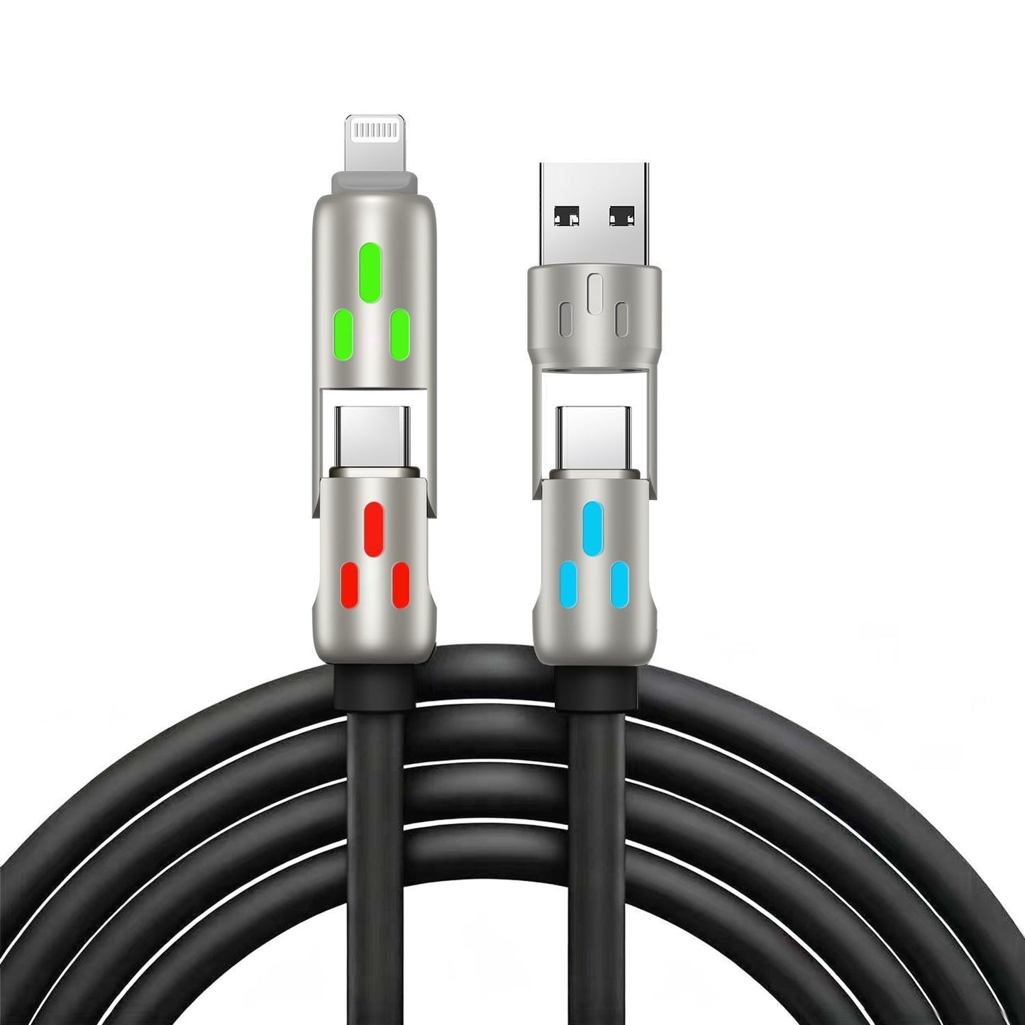 🔥 【2 sztuki za 89 zł】 🔥 (2 metry długości) Kabel 4 w 1 PD 240 W – USB-C, Lightning i szybkie ładowanie USB-A, aluminium i silikon, synchronizacja danych ⚡📱