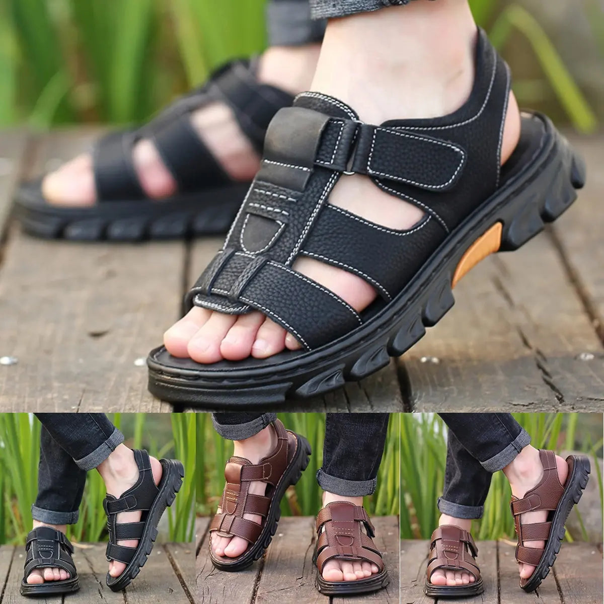 🔥👟 [Μέγεθος 38 ~ 44] Ανδρικά χειροποίητα αντιολισθητικά δερμάτινα μαλακά σανδάλια παραλίας