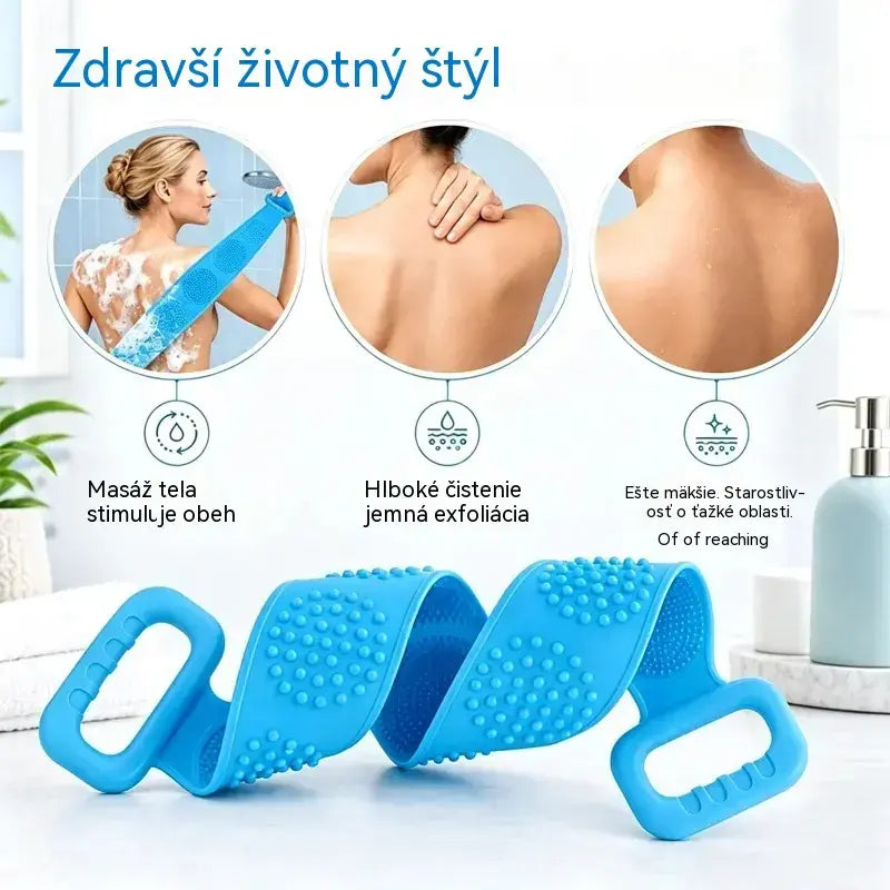 🔥Kúpte 1, 1 dostanete zadarmo🔥2 kusy za 23 eur🛁 Obojstranná silikónová rukavica do kúpeľa – extra dlhá telová drhnúca hubka pre jednoduché čistenie chrbta