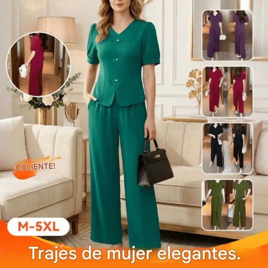 🌸【Top + Pantalones anchos】Conjunto casual de moda